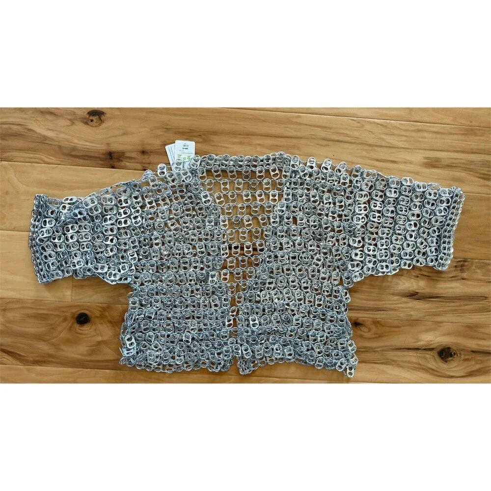 Escama Studio Sweater Womens M Silver Cropped Open Front Shrug Bolero - Picture 4 of 9